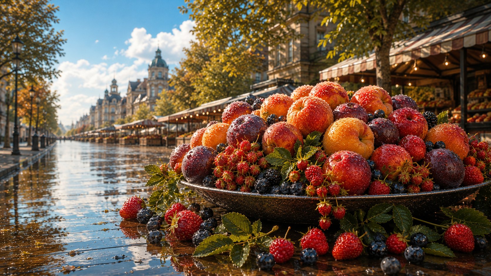 Kyiv Rain Fruit Stall