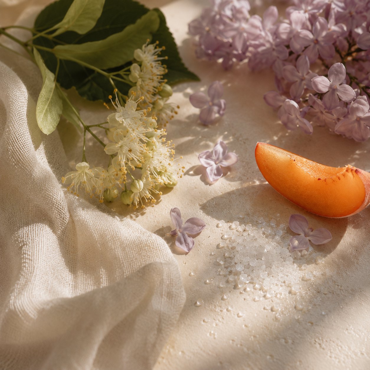Linden blossoms, lilac, apricot and salt crystals for Ukrainian Skin Codes